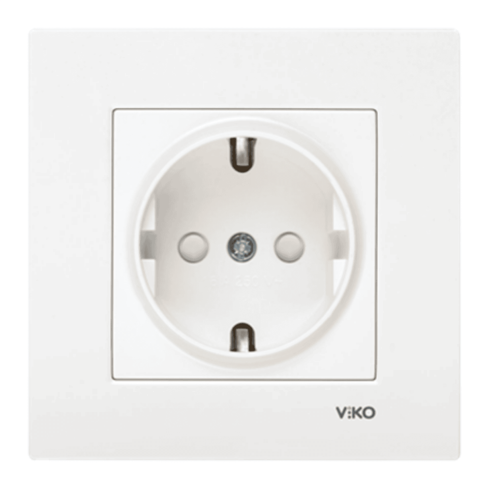 VİKO 90967042 Karre Çocuk Korumalı Topraklı Priz Beyaz (Çerçeve Hariç)