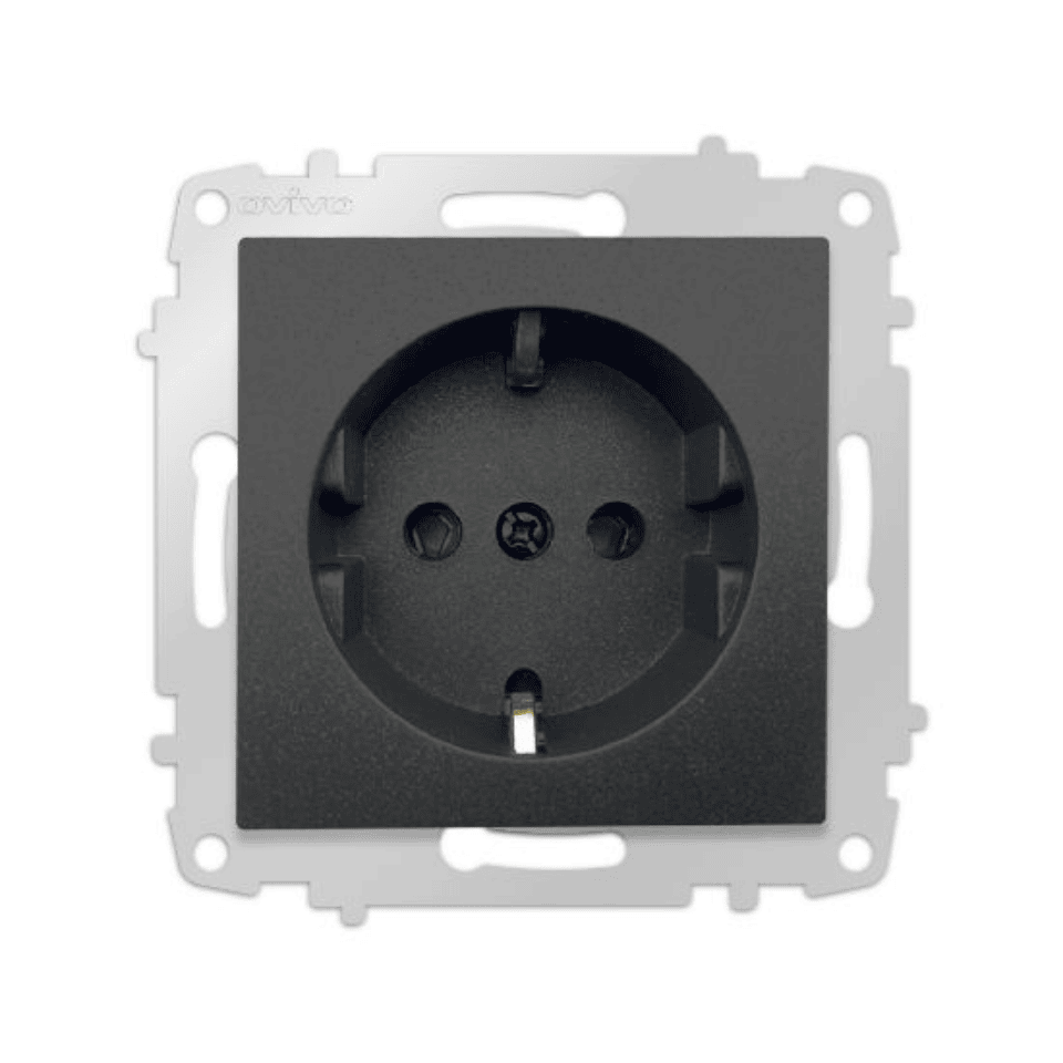 OVİVO Grano 600-000317-217 Metalik Siyah Topraklı Priz Modül + Kapak