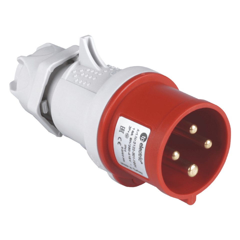 TP ELECTRIC 3122-301-1601 4x16A Düz Fiş Yaylı CEE NORM IP44