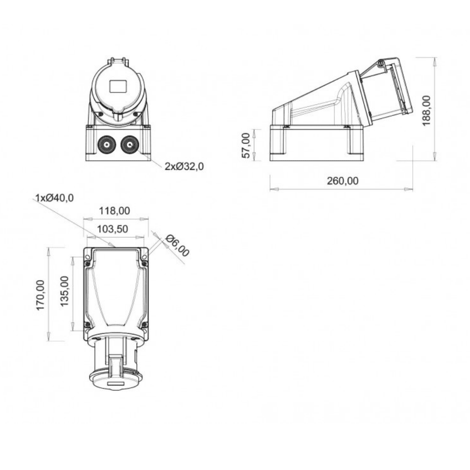 BEMİS BC1-4505-2535 5x63A 90° Eğik Duvar Prizi