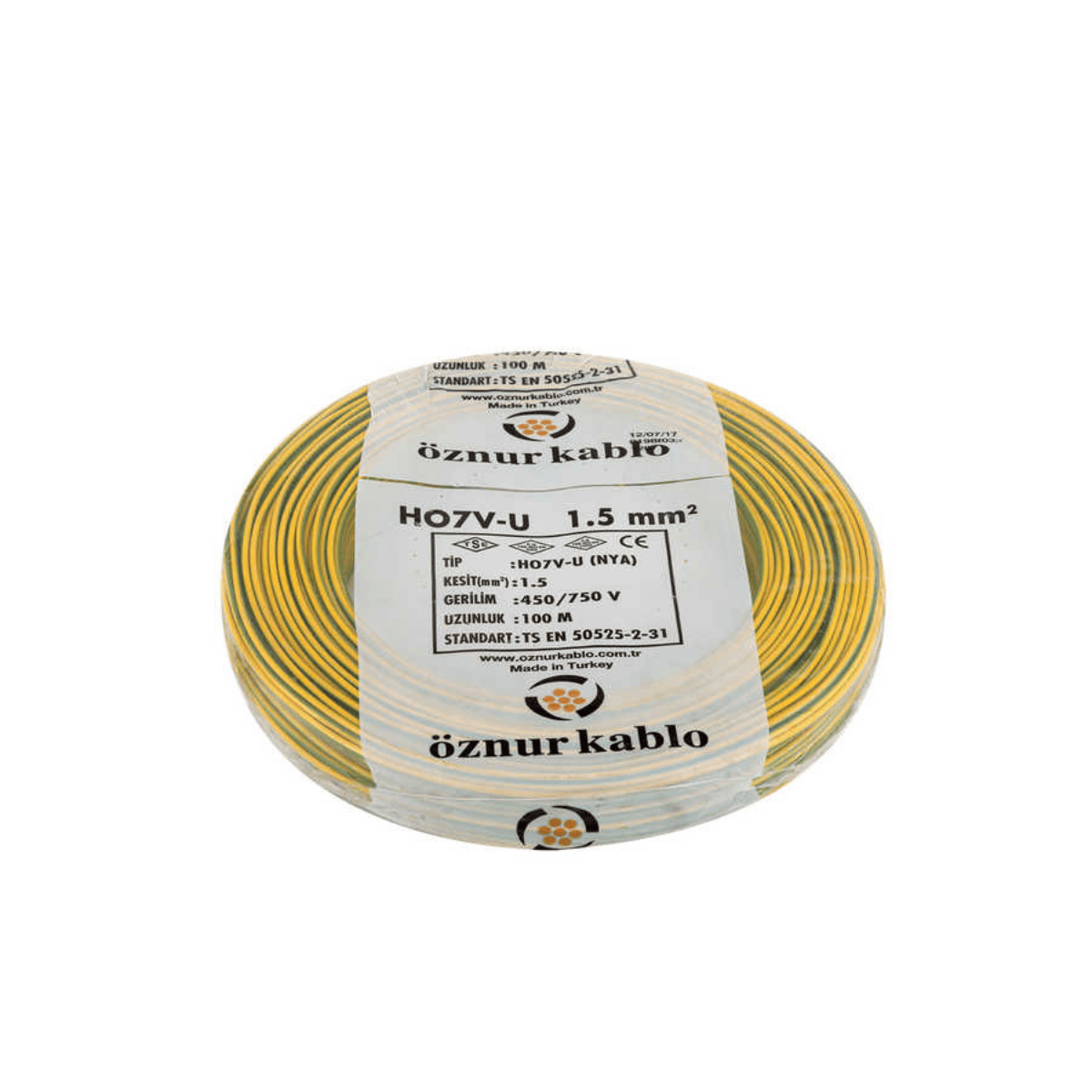 ÖZNUR KABLO ÖZ/NYA/S-YŞL/1*1,5 1,5 mm NYA Kablo - Sarı-Yeşil