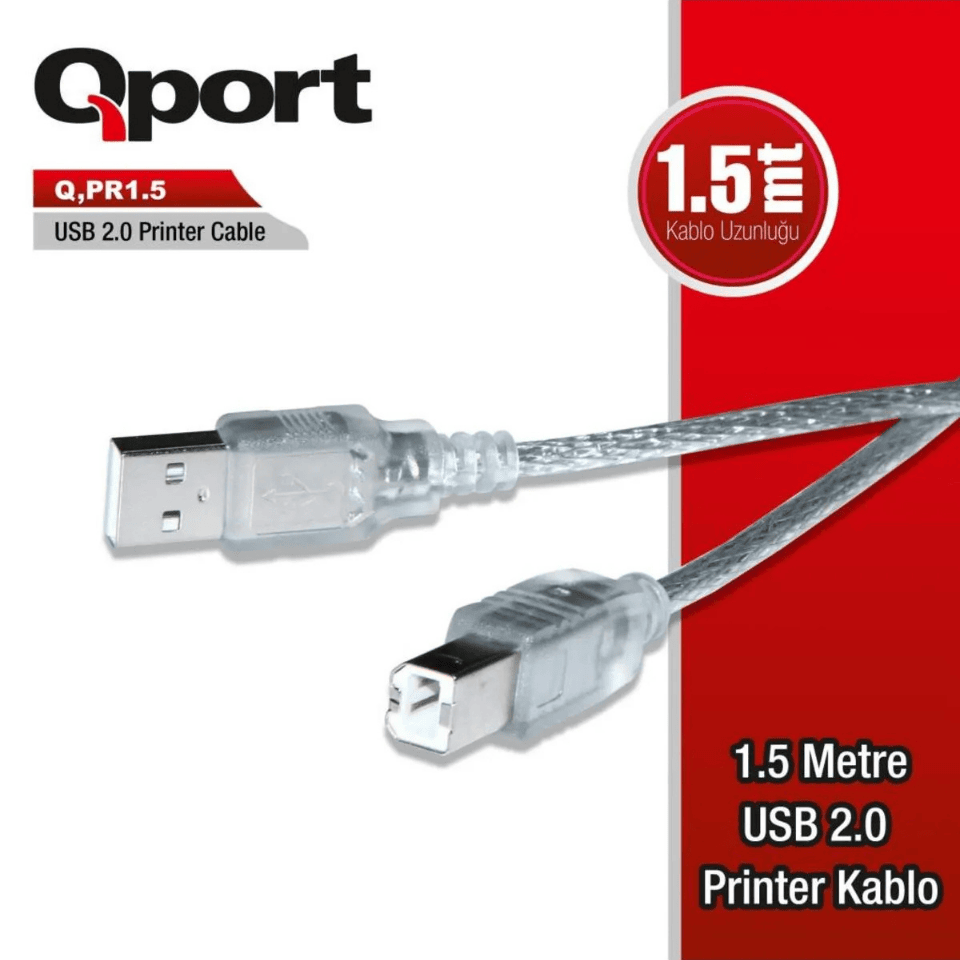 QPORT Q-PR1.5 1.5 M Yazıcı Kablosu USB 2.0