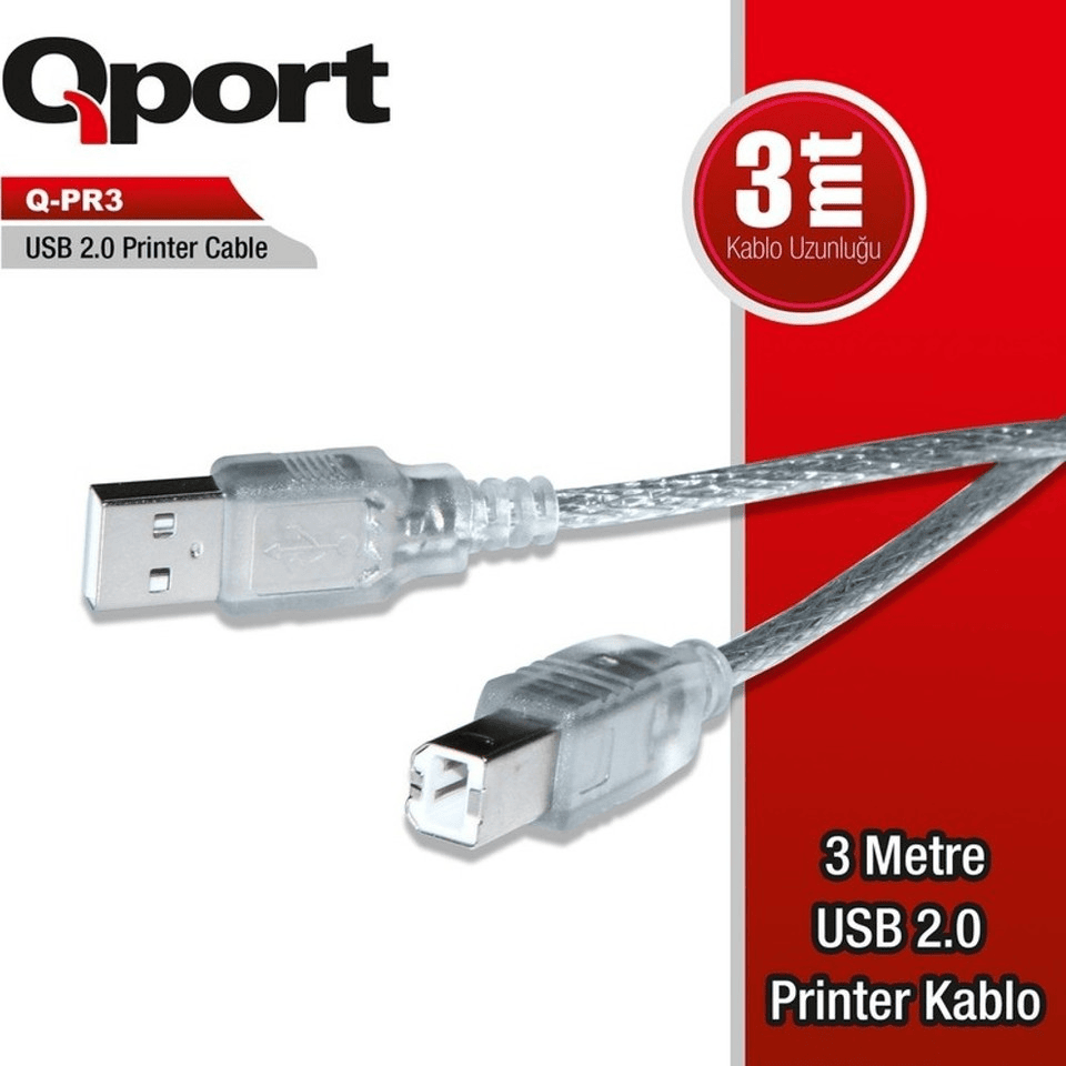 QPORT Q-PR3 3 M Yazıcı Kablosu USB 2.0