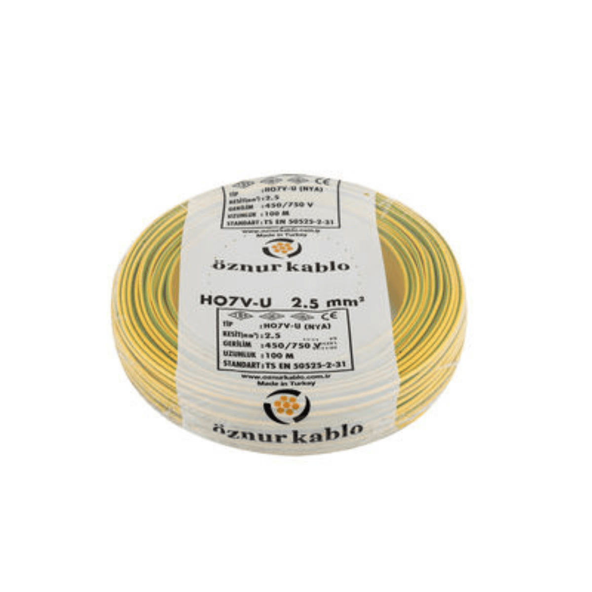 ÖZNUR ÖZ/NYA/S-YŞL/1*2,5 2,5 mm NYA Kablo - Sarı-Yeşil