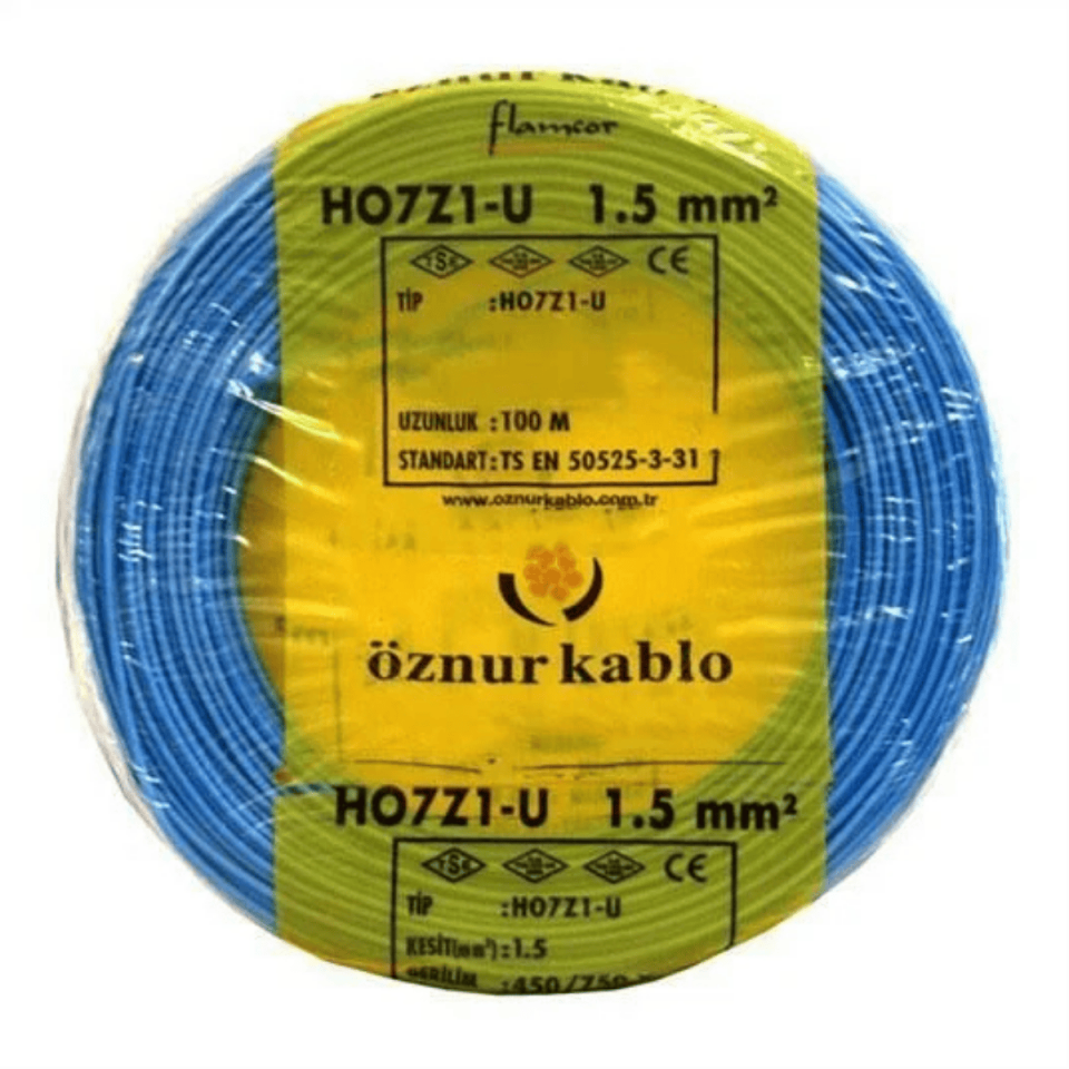 ÖZNUR KABLO ÖZNR/H.FREE/1,5/MAVİ 1,5 mm NYA Halogen Free H07Z1-U Kablo - Mavi