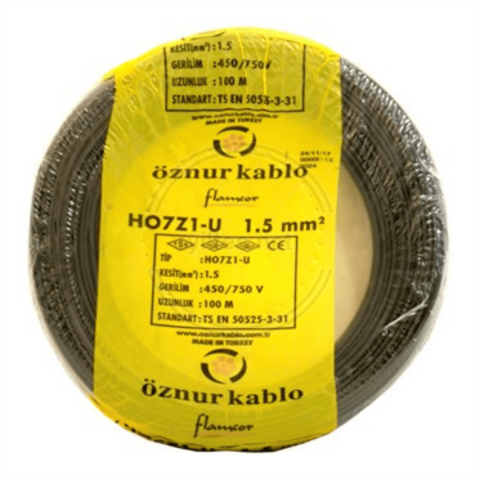 ÖZNUR KABLO ÖZNR/H.FREE/1,5/SİYAH 1,5 mm NYA Halogen Free H07Z1-U Kablo - Siyah