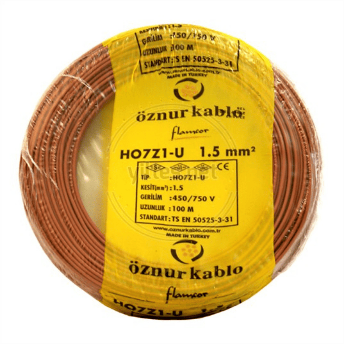 ÖZNUR KABLO ÖZNR/H.FREE/1,5/KAHVE 1,5 mm NYA Halogen Free H07Z1-U Kablo - Kahve