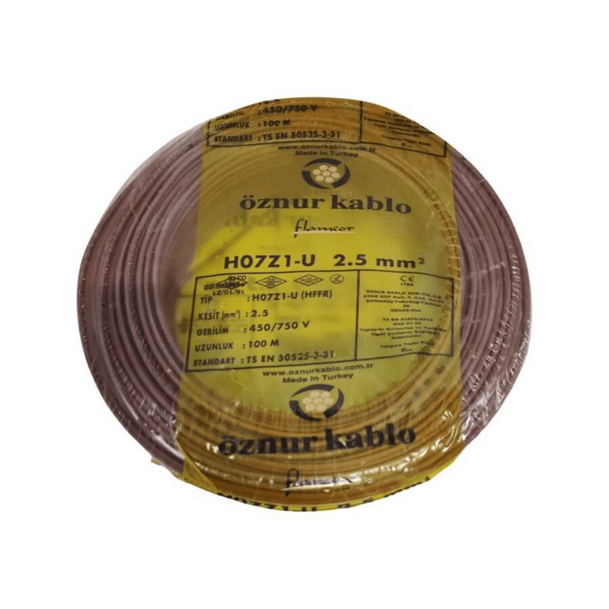 ÖZNUR ÖZNR/NYA/H.FREE/2,5/K 2,5 mm NYA Halogen Free H07Z1-U Kablo - Kahve