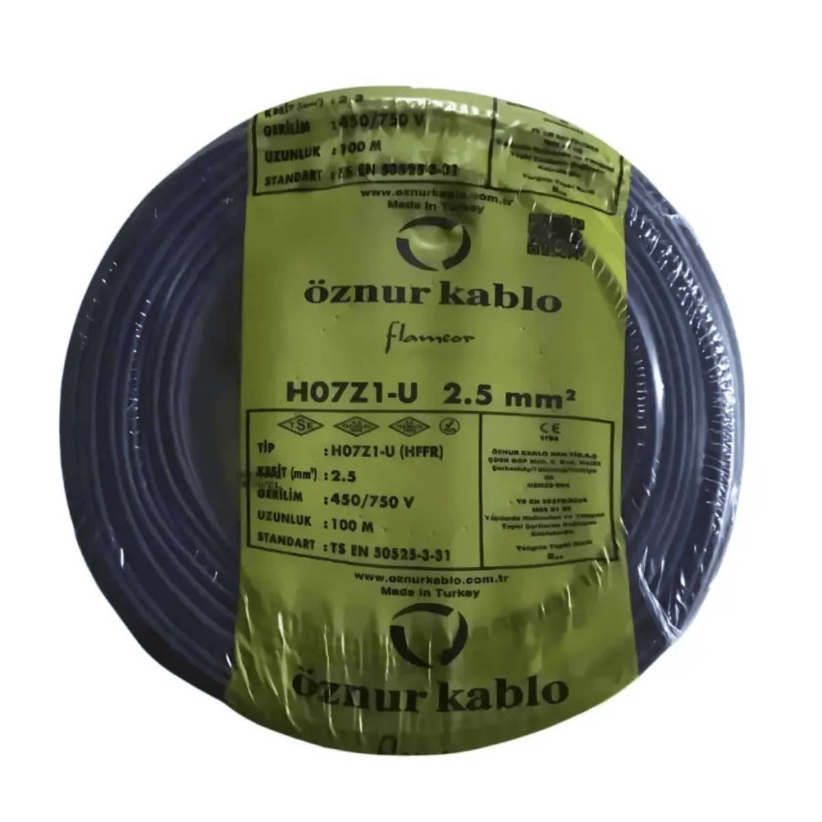 ÖZNUR KABLO ÖZNR/NYA/H.FREE/2,5/S 2,5 mm NYA Halogen Free H07Z1-U Kablo - Siyah
