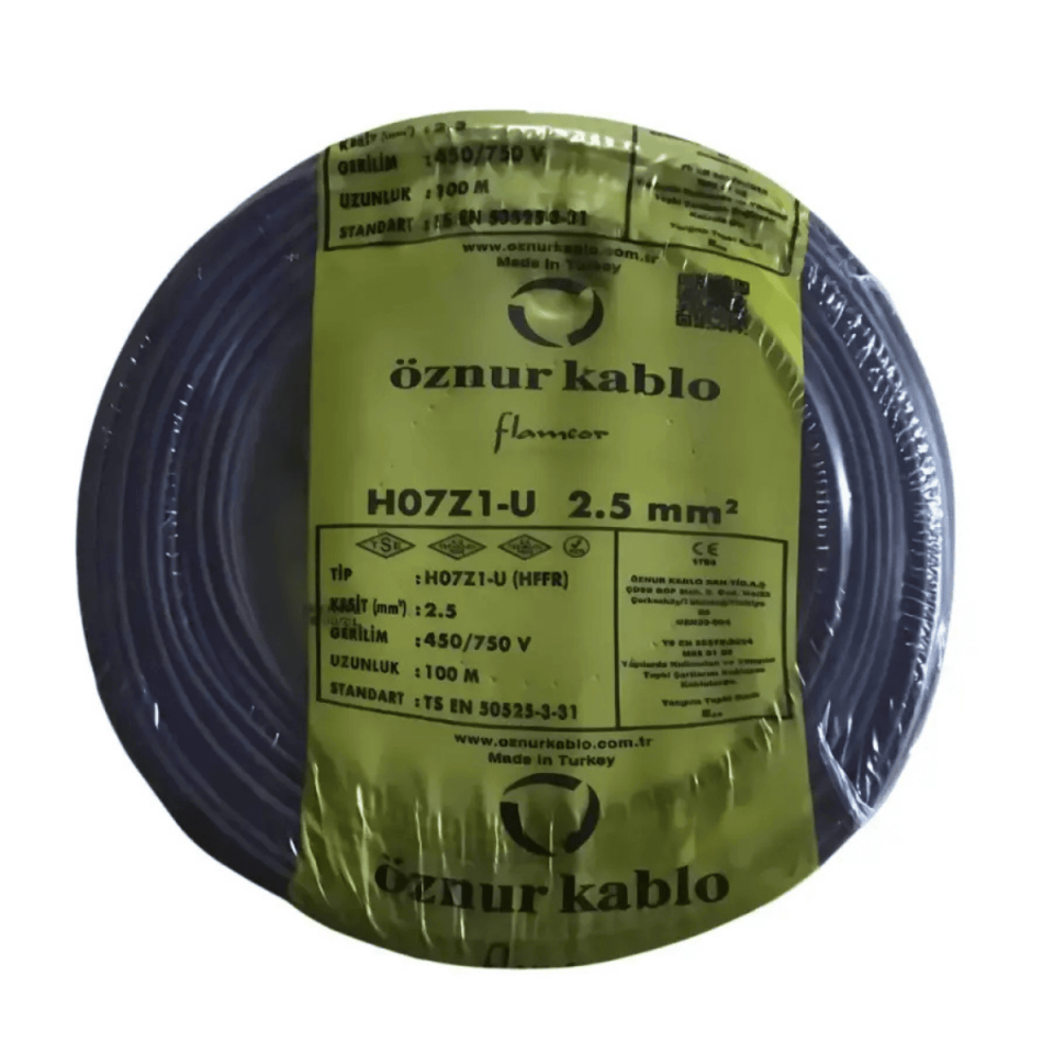 ÖZNUR KABLO ÖZNR/NYA/H.FREE/2,5/S 2,5 mm NYA Halogen Free H07Z1-U Kablo - Siyah