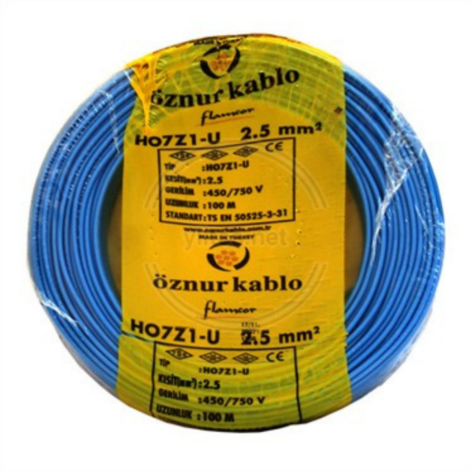 ÖZNUR ÖZNR/NYA/H.FREE/2,5/M 2,5 mm NYA Halogen Free H07Z1-U Kablo - Mavi