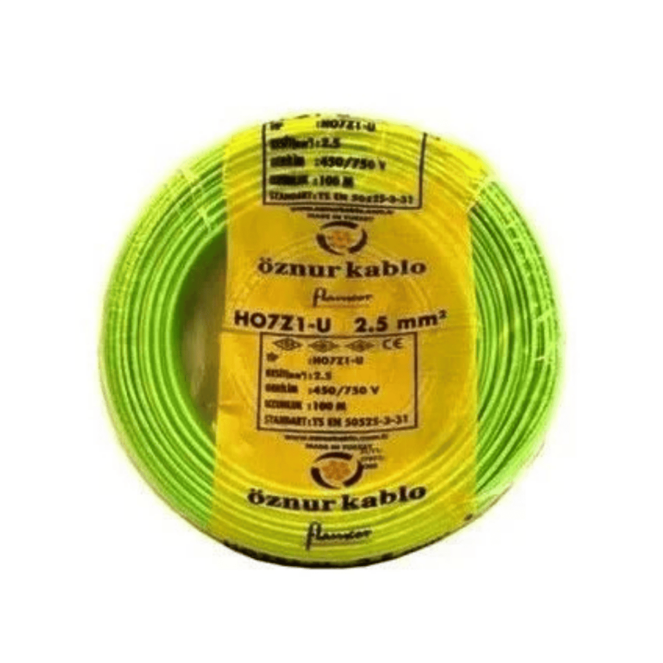 ÖZNUR KABLO ÖZNR/NYA/H.FREE/2,5/SARI/YEŞİL 2,5 mm NYA Halogen Free H07Z1-U Kablo - Sarı-Yeşil