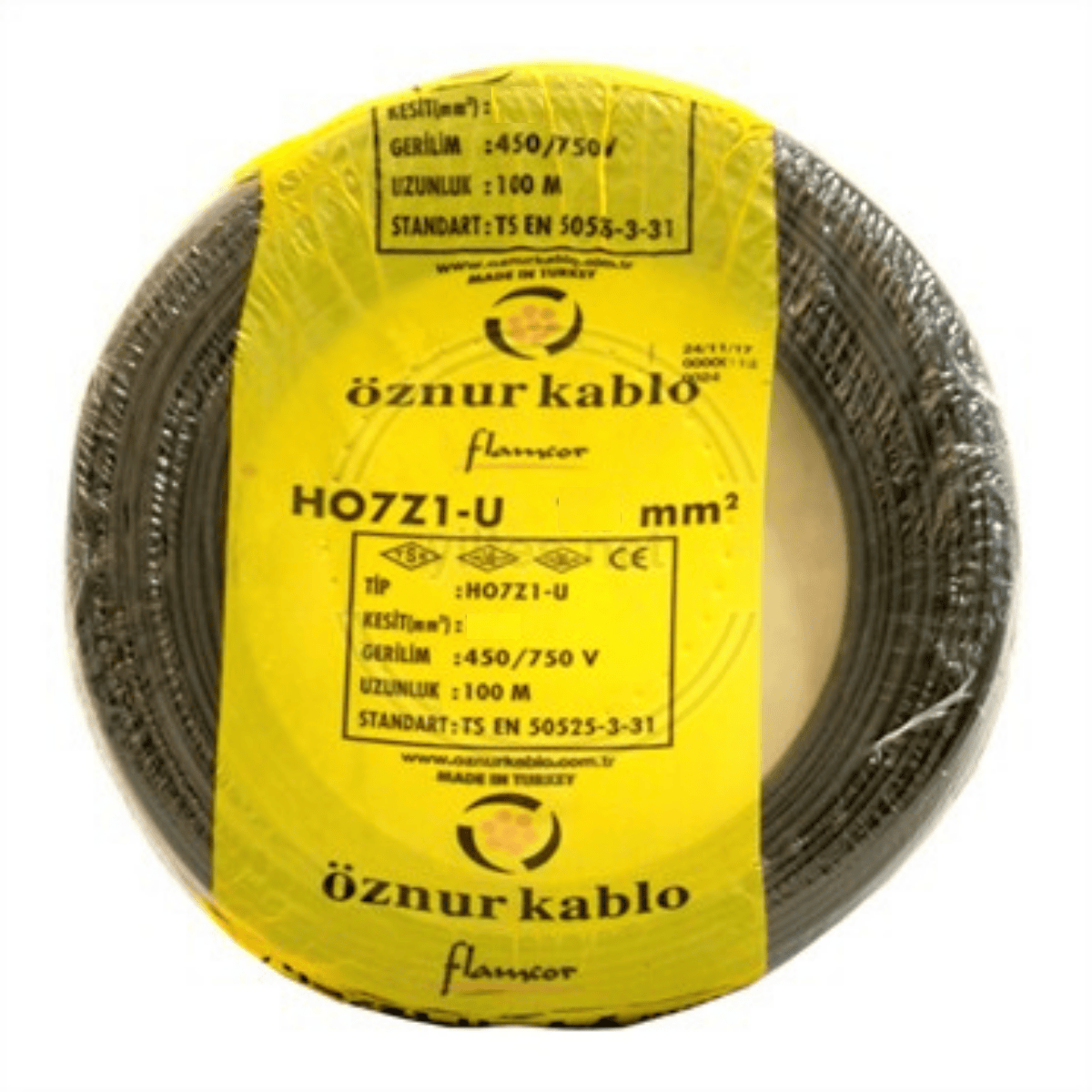 ÖZNUR KABLO ÖZ/NYA/H.FREE/1*6/S 6 mm NYA Halogen Free H07Z1-U Kablo - Siyah