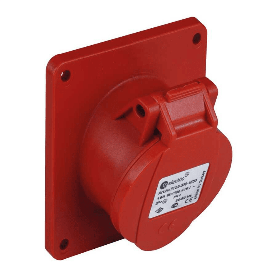 TP ELECTRIC 3107-309-1600 5X32A Eğik Makine Prizi Yaylı Kapaklı