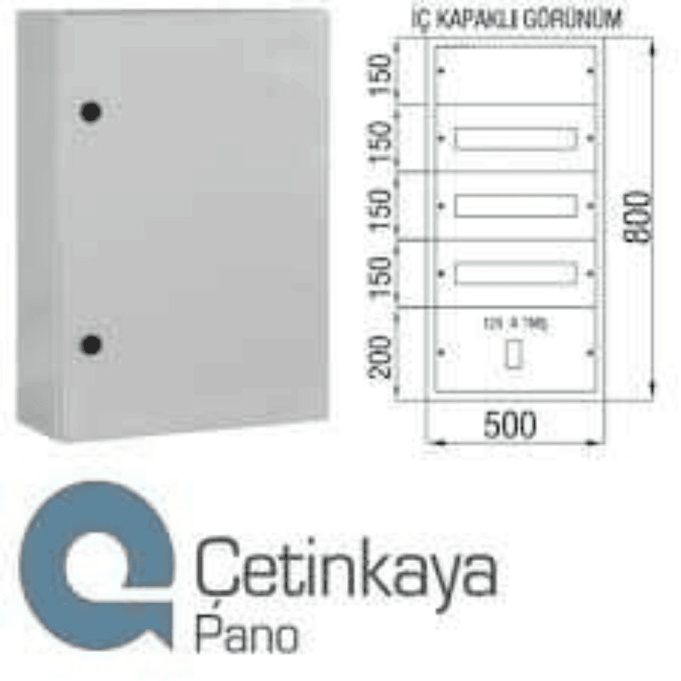 ÇETİNKAYA PANO ÇP 804 50x80x17.5 Metal Sıva Üstü 60 Ad. Sig. + 125A Kompakt Şalter Sıva Üstü Sac Dağıtım Panosu