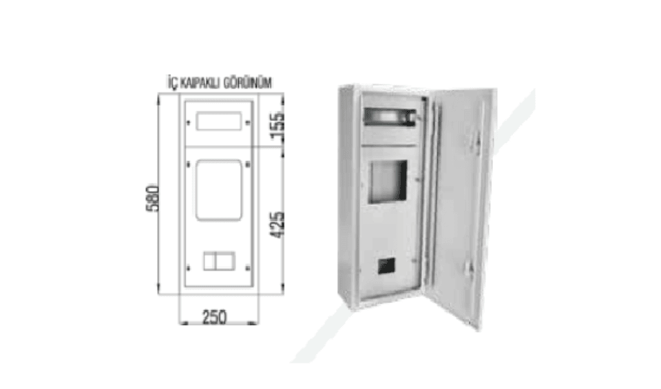 ÇETİNKAYA PANO ÇP 122 25x58x15 Metal 1 Adet Trifaze 7-8 Sig. Sıva Üstü Sac Sayaç Ve Dağıtım Panosu
