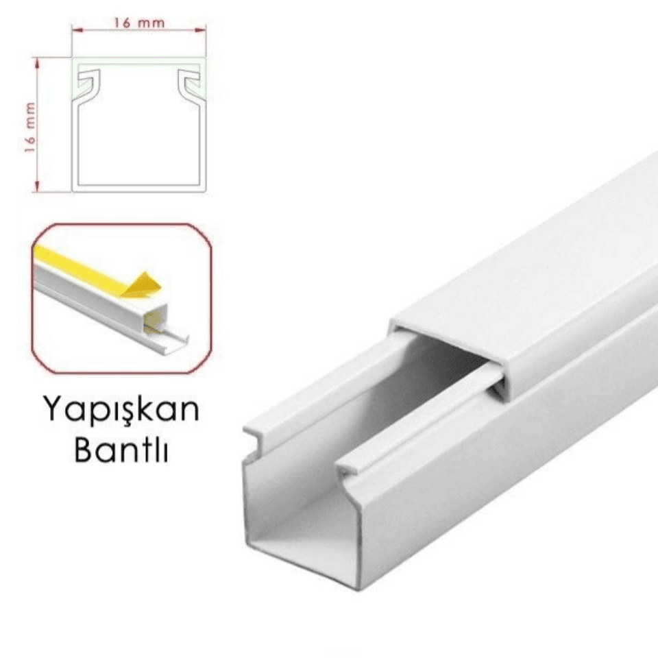 AKİŞ APSKY 16016 Yapışkanlı Bantlı Kablo Kanalı Beyaz 16x16 mm