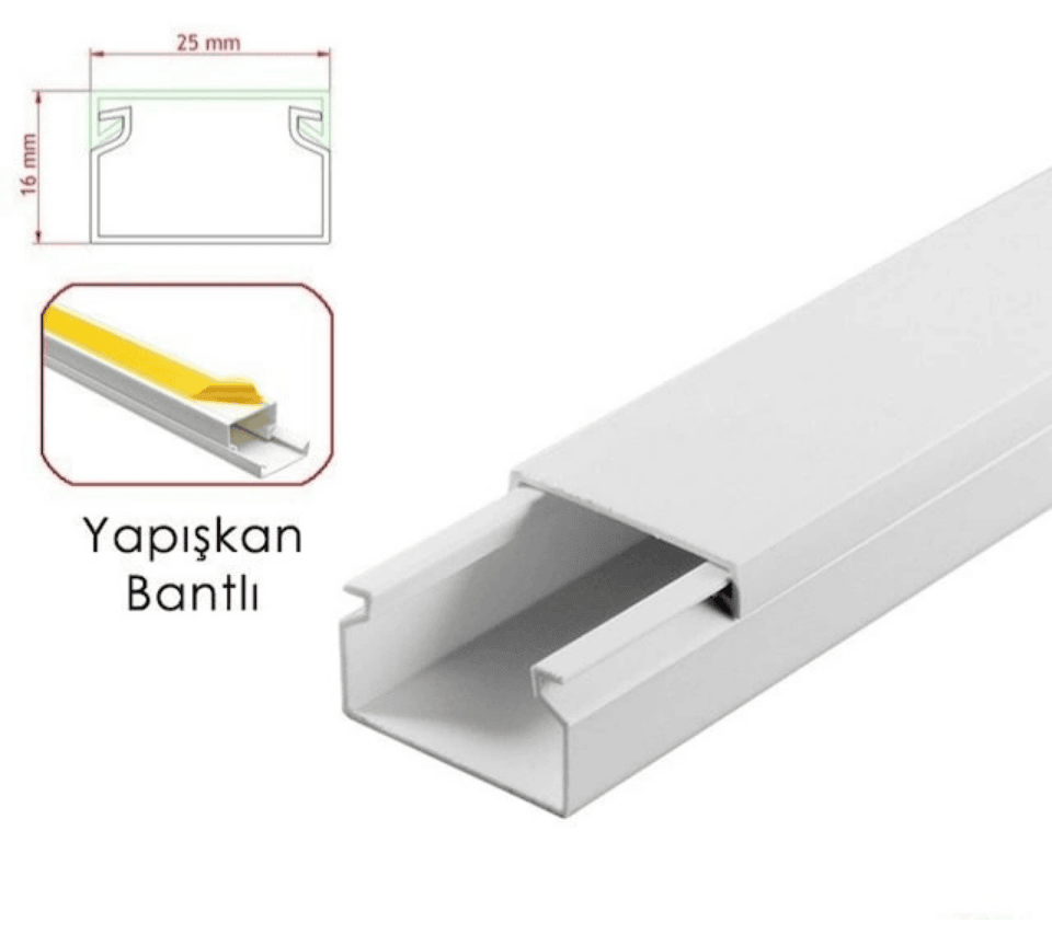 AKİŞ APSKY 25016 Yapışkanlı Bantlı Kablo Kanalı Beyaz 25x16 mm