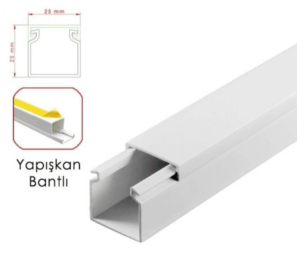 AKİŞ APSKY 25025 Yapışkanlı Bantlı Kablo Kanalı Beyaz 25x25 mm