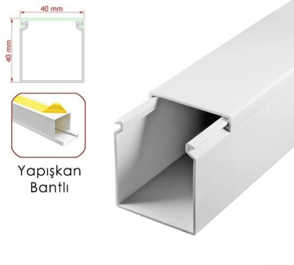 AKİŞ APSKY 40040 Yapışkanlı Bantlı Kablo Kanalı Beyaz 40x40 mm