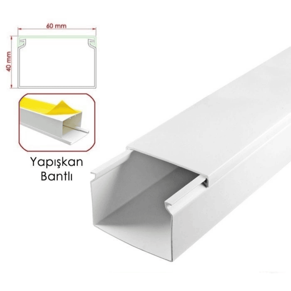 AKİŞ APSKY 60040 Yapışkanlı Bantlı Kablo Kanalı Beyaz 60x40 mm