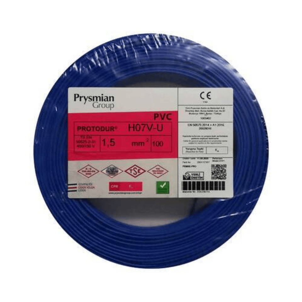 PRYSMIAN PRY/NYA/1,5/MAVİ 1,5 mm NYA H07V-U Kablo - Mavi