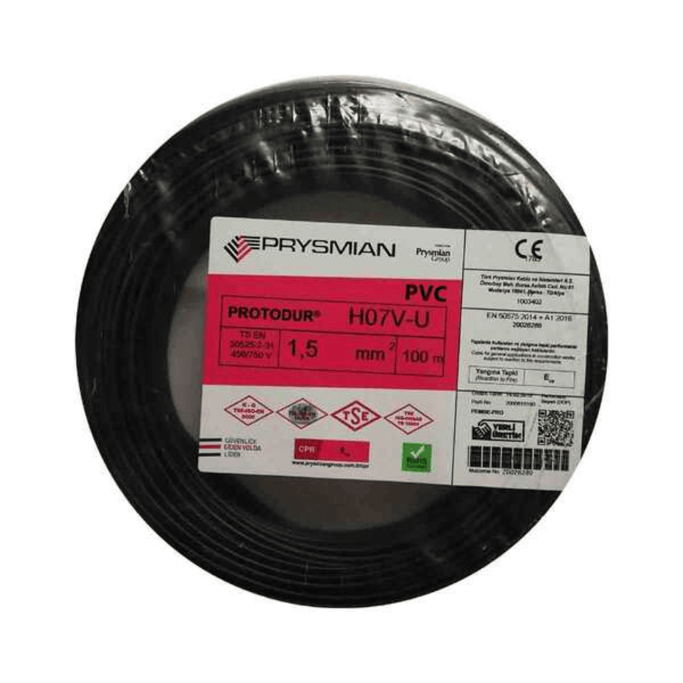 PRYSMIAN PRY/NYA/1,5/SİYAH 1,5 mm NYA H07V-U Kablo - Siyah