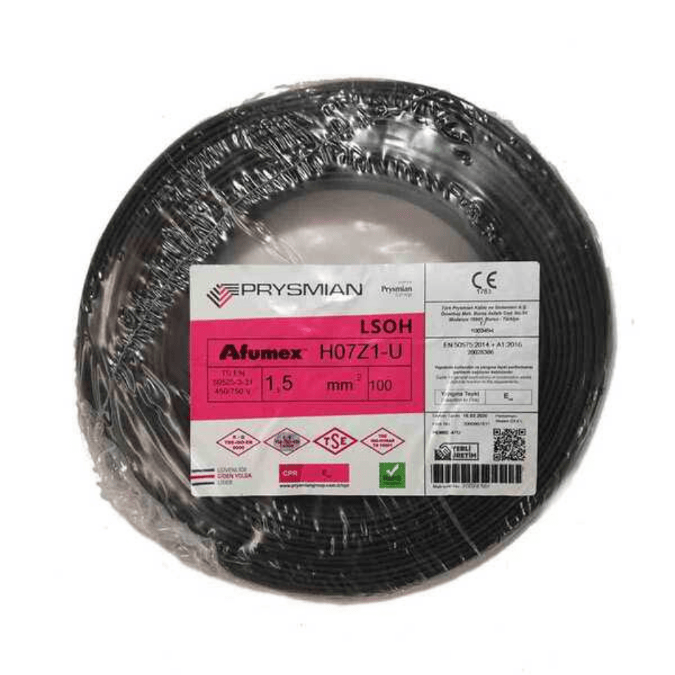 PRYSMIAN PRY/H.FREE/1,5/SİYAH 1,5 mm NYA Halogen Free H07Z1-U Kablo - Siyah