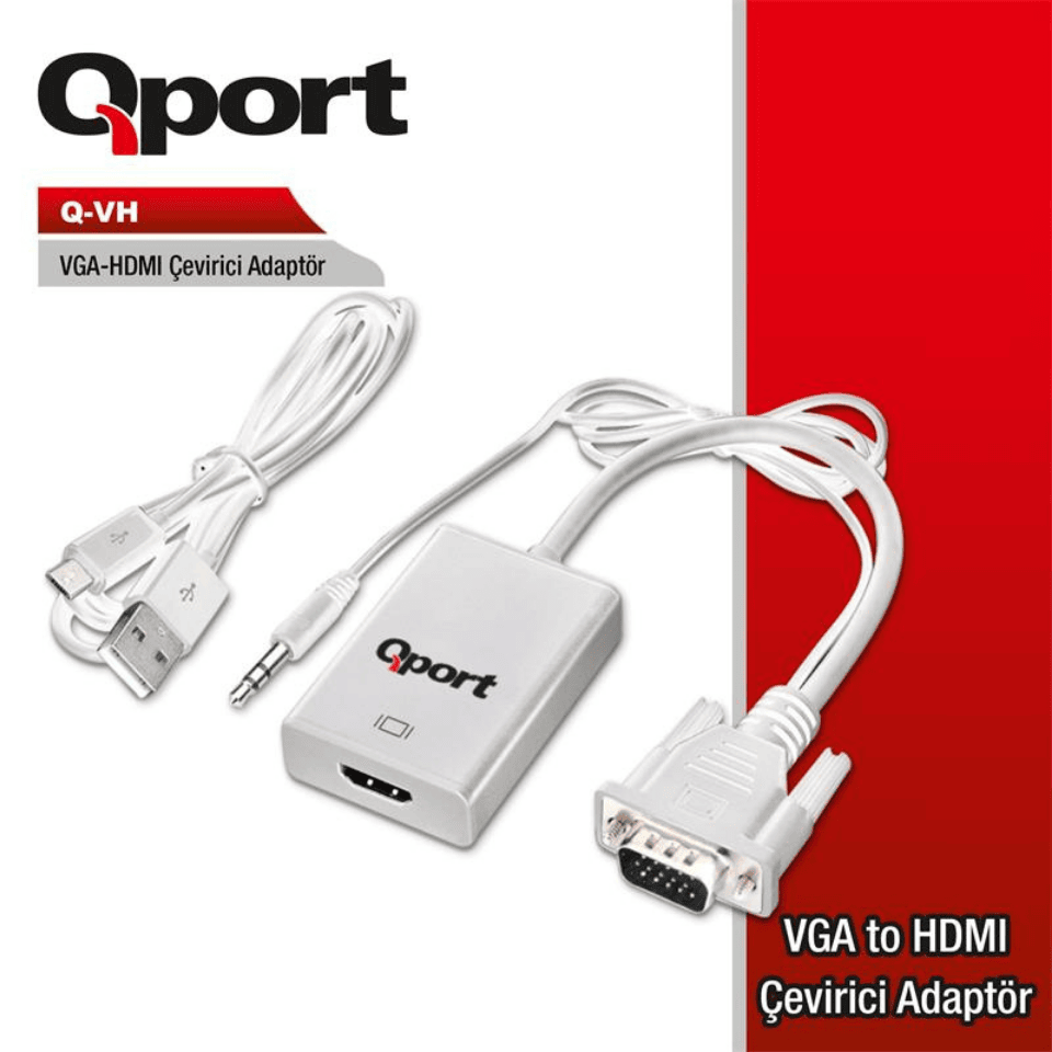 QPORT Q-VH VGA TO HDMI Dönüştürücü + Ses Kablosu (VGA+HDMI)