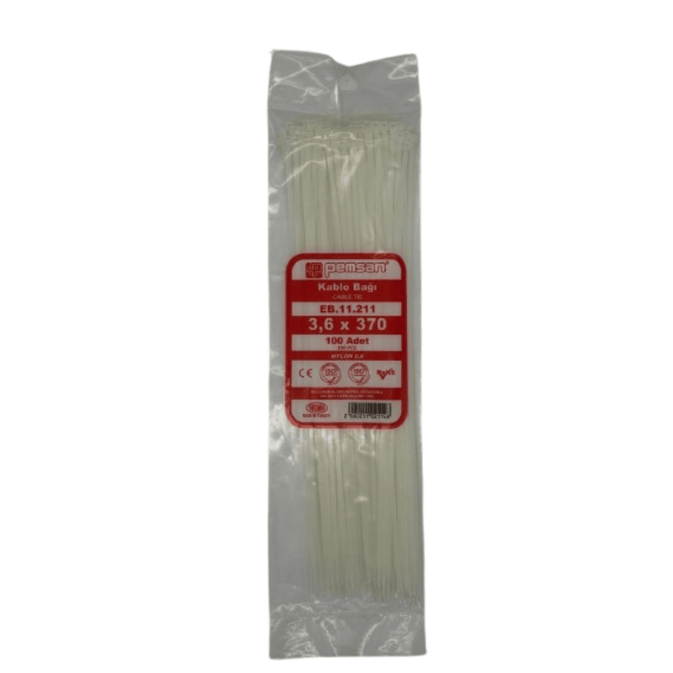 PEMSAN EB.11.211 Kablo Bağı Beyaz Renk 3,6x370mm (100 Adet)