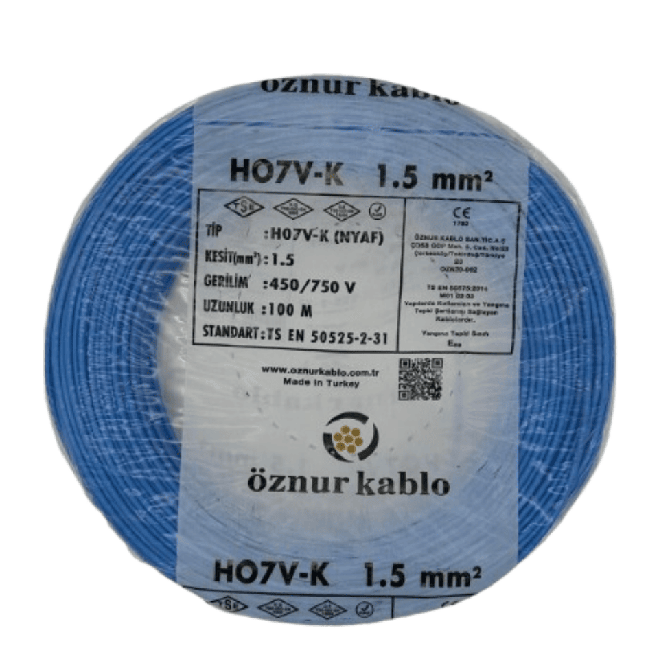 ÖZNUR ÖZ/1*1,5/NYAF/MAVİ 1x1,5 NYAF Kablo (Mavi)