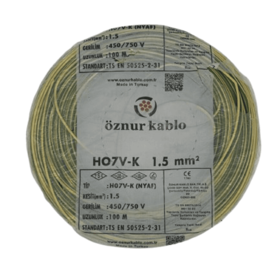 ÖZNUR ÖZ/1*1,5/NYAF/SR-YŞL 1x1,5 NYAF Kablo Sarı- Yeşil