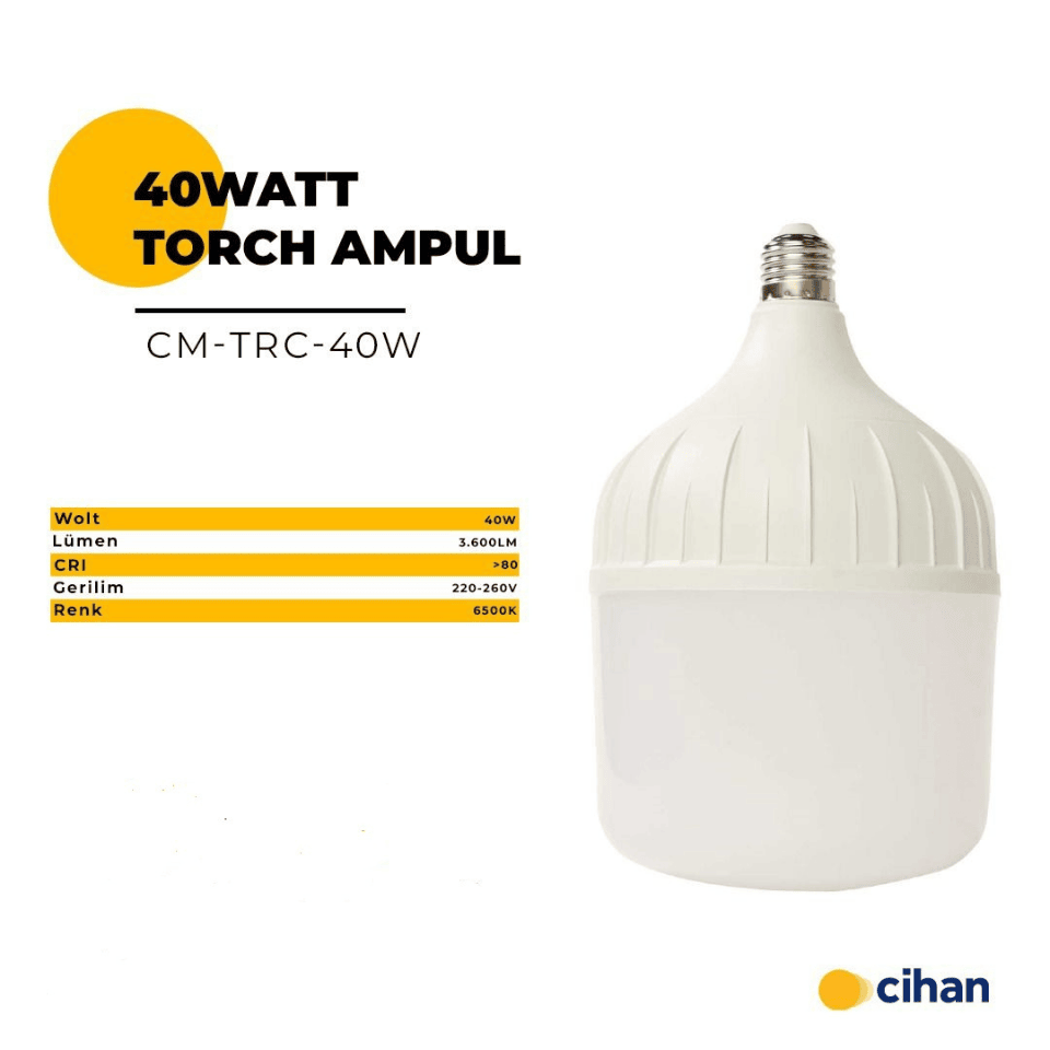 CİHAN CM-TRC-40W 40W 6500K (Beyaz) E24 Torch Ampül