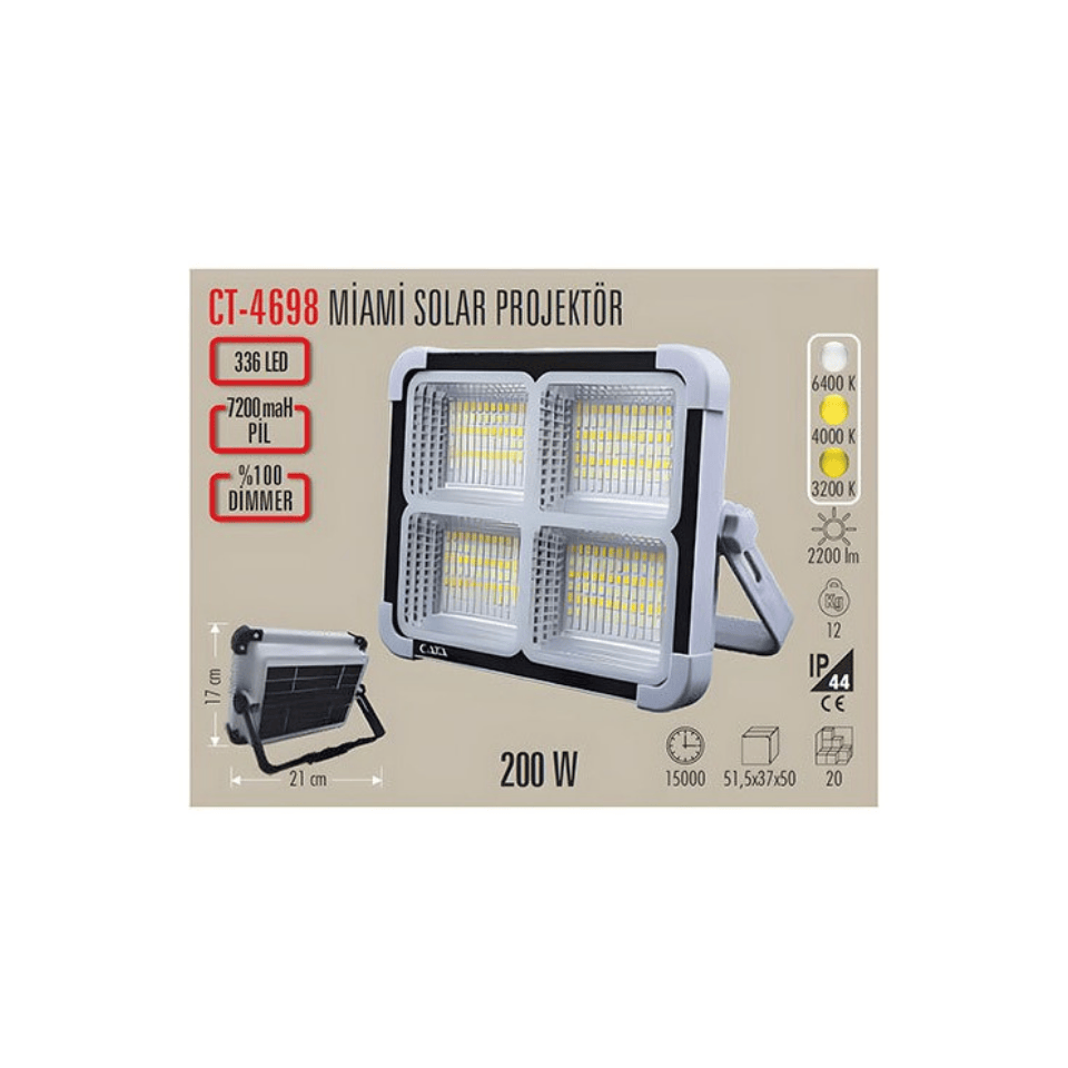 CATA CT-4698 Taşınabilir Şarjlı Solar Projektör