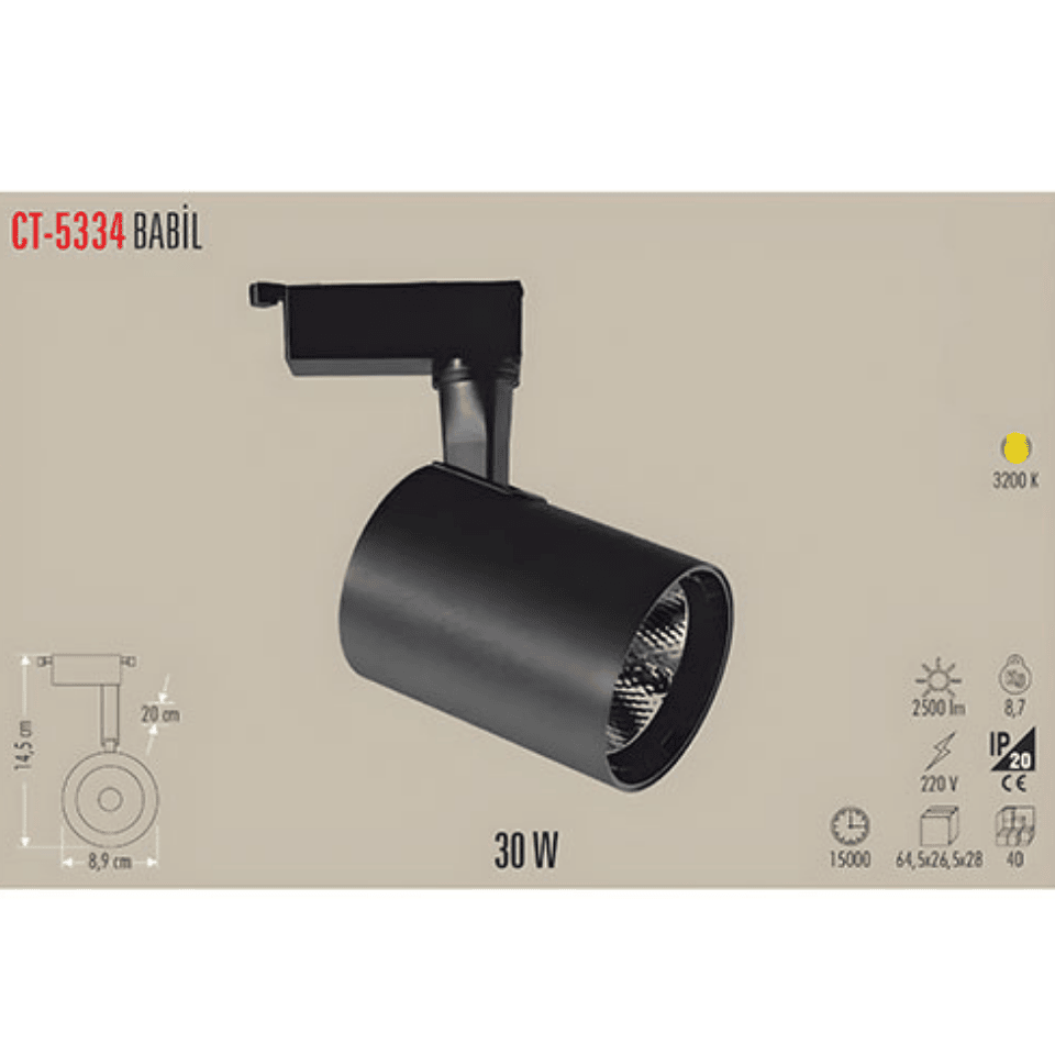 CATA CT-5334 30W 6500K Babil Led Ray Spot Siyah Kasa