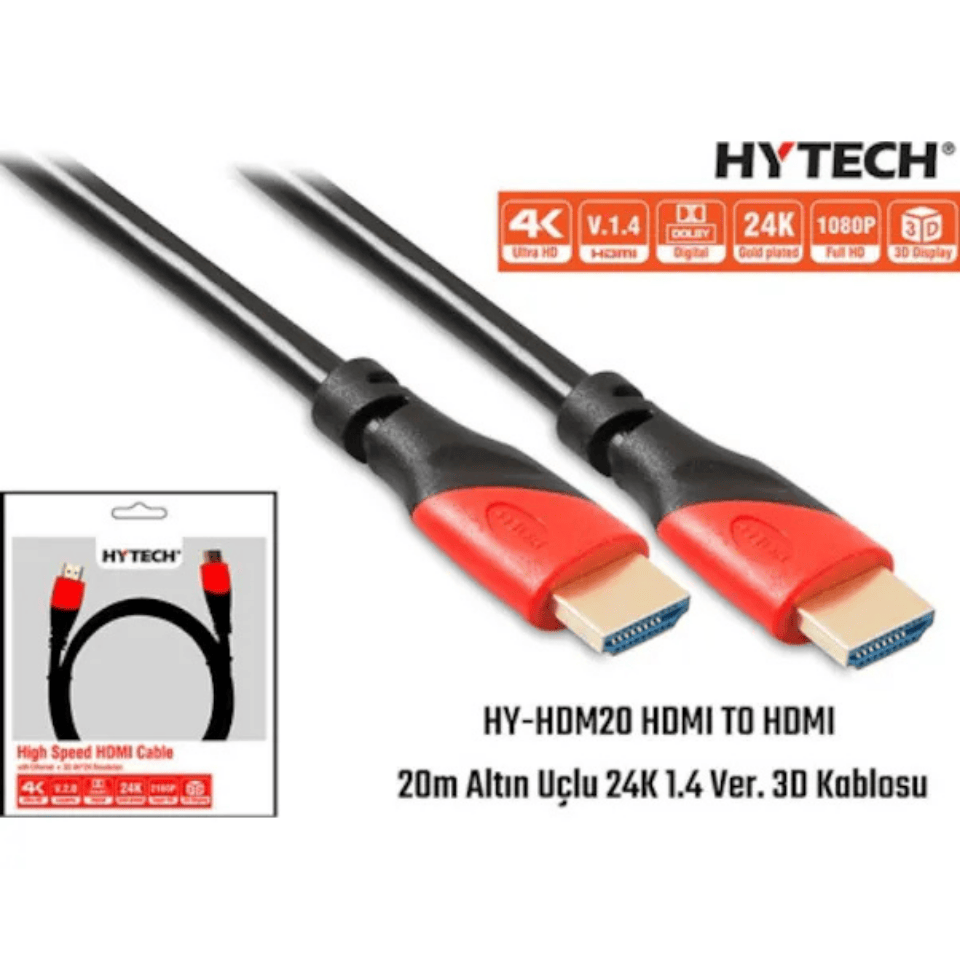 HYTECH HY-HDM20/PD:04/2021 HDMI Kablo Altın Uçlu 24K 1.4 3D Kablo 20M